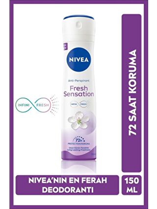 NIVEA Fresh Sensation Kadın Sprey Deodorant 150 ml, 72 Saat Anti-Perspirant Koruma, Uzun Süren Ferahlık