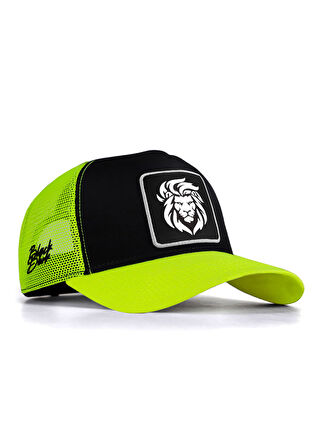 BlackBörk Yeşil V1 Trucker Aslan - 9sb Kod Logolu Unisex Neon Siperli Neon-siyah Şapka (CAP)