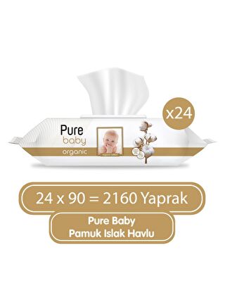 Pure Baby Pure Baby Organik Pamuklu Islak Havlu 24×90 (2160 Yaprak)