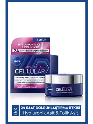 NIVEA Cellular Expert Filler Sıkılaştırıcı Yaşlanma Karşıtı Gece Yüz Bakım Kremi 50 ml, Hyaluronik Asit