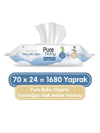 Pure Baby Organic Yenidoğan Islak Havlu 24x70 (1680 Yaprak)