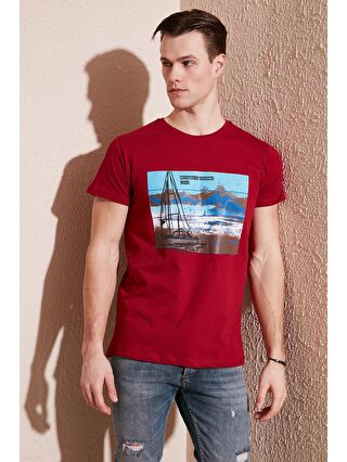 Buratti Kırmızı Baskılı Bisiklet Yaka % 100 Pamuklu Slim Fit T Shirt 541YELKEN24