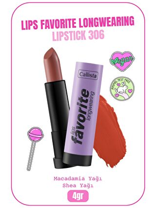 Callista Lips Favorite Longwearing Lipstick Kalıcı Ruj 306 Here Kitty Kitty - Kahverengi