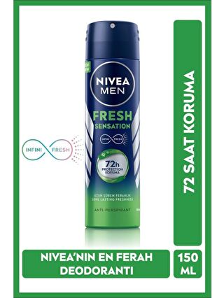 NIVEA Men Fresh Sensation Sprey Deodorant 150 ml, 72 Saat Anti-Perspirant Koruma, Uzun Süren Ferahlık