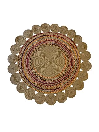 Homefesto Bej Natural Jüt Halı El Dokuma Hasır Yolluk Bohem Jüt Kilim HMFJUT417 120 x 120 cm