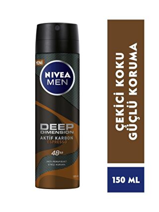 NIVEA Men Erkek Sprey Deodorant Deep Dimension Espresso 150 ml, 48 Saat Anti-Perspirant Koruma