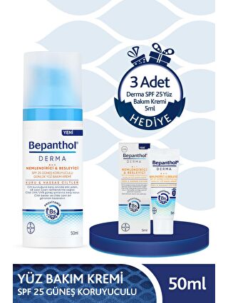 Bepanthol Derma SPF 25 Yüz Bakım Kremi + 3 Adet Derma SPF 25 Yüz Bakım Kremi 5ml Hediyeli