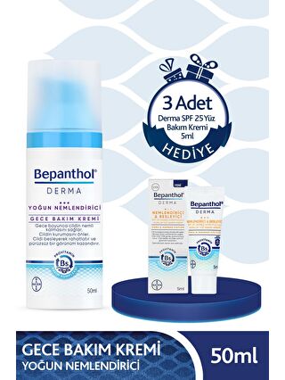 Bepanthol Derma Gece Bakım Kremi + 3 Adet Derma SPF 25 Yüz Bakım Kremi 5ml Hediyeli