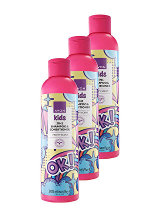 AVON Kids OK 2 si 1 Arada Meyve Kokulu Şampuan ve Saç Kremi 200 Ml. Üçlü Set