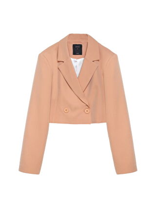 QUZU Kahverengi Kruvaze Crop Blazer Ceket Camel