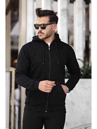 comstar Siyah Üç İplik Fermuarlı Sweatshirt