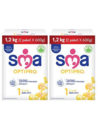 SMA Optipro 1 0-6 Ay Bebek Sütü 1200 gr x 2 Adet