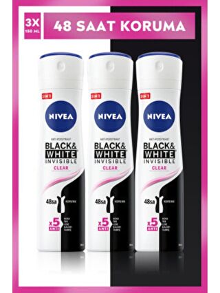 NIVEA Black&White Invisible Clear Sprey Deodorant 150 ml x 3 Adet