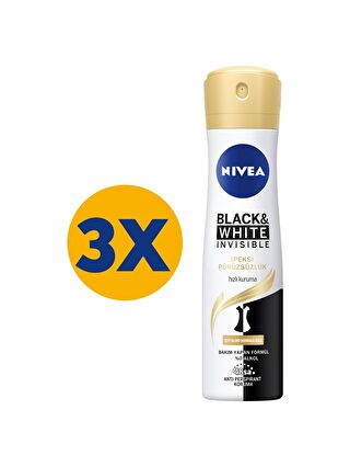 NIVEA Black&White Invisible İpeksi Sprey Deodorant 150 ml x 3 Adet