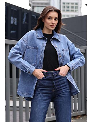 Bigdart 0694 Çift Cepli Oversize Denim Ceket - Lacivert