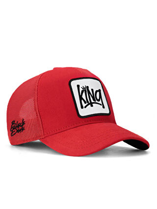 BlackBörk Beyaz V1 Trucker Kids King - 1bs Kod Logolu Unisex Kırmızı Çocuk Şapka (CAP)