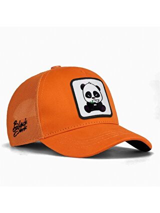 BlackBörk Beyaz V1 Trucker Kids Panda - 3bs Kod Logolu Unisex Neon Turuncu Çocuk Şapka (CAP)