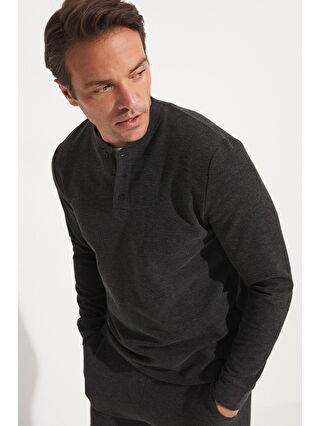 Joystar Gri Erkek Regular Fit Bisiklet Yaka Düğmeli Sweatshirt