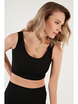 Lela Siyah Fitilli Örme Dar Kesim Sporcu Super Crop Atlet 5865555