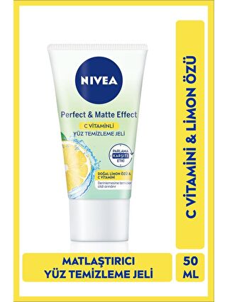 NIVEA Yüz Temizleme Jeli Perfect&Matte 50ml, C Vitamini, Limon Özü, Matlaştırıcı Etki, Parlama Kontrolü