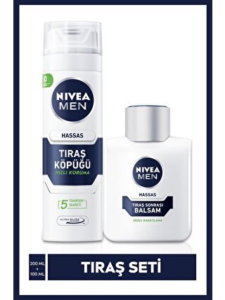 NIVEA Men Hassas Tıraş Seti, Tıraş Köpüğü 200 ml, Tıraş Sonrası Balsam 100 ml, Hassas Ciltler Için