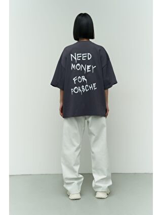 Mai Collection Need Money Antrasit Oversize T-Shirt