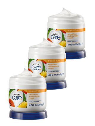 AVON Care Tropical Fruits Ananas, Mango ve Papaya Özlü El ve Vücut Kremi 400 Ml. Üçlü Set