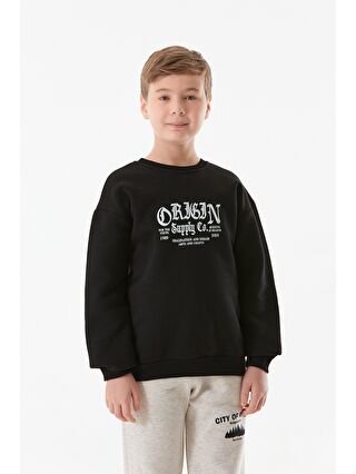 Fullamoda Siyah 3 İplik Origin Yazı Baskılı Erkek Çocuk Sweatshirt