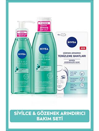 NIVEA Derma Skin Clear Sivilce Karşıtı Yüz Temizleme Jeli,Tonik ve T-Bölgesi&Siyah Nokta Temizleyici Bant