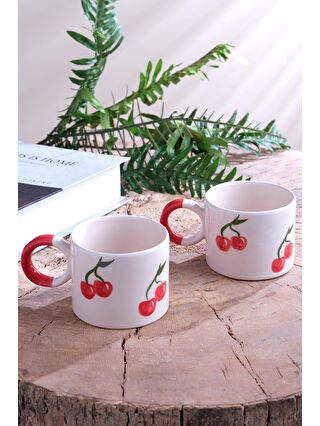 Znp Home Beyaz Strawberry | 2 Adet Seramik Kupa Fincan Bardak Mug Seramik Double Türk Kahve Fincanı