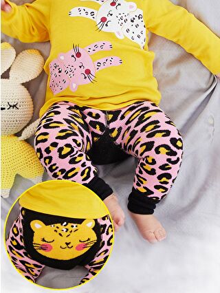 Denokids Karışık Leopar Desenli Kız Bebek Tayt Pantolon