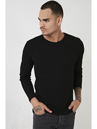 Buratti Siyah Pamuklu Bisiklet Yaka Slim Fit Basic Erkek Sweatshirt 5905073