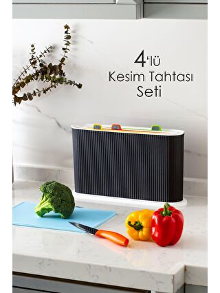 Porsima 1067 Standlı Çoklu Kesme Tahtası Seti - Standlı Kesim Tahtası Panosu-Siyah Beyaz