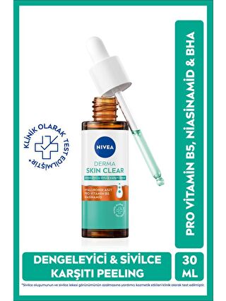 NIVEA Derma Skin Clear Dengeleyici ve Sivilce Karşıtı Serum 30ml, Niasinamid, Hyaluronik Asit, Yağlı Cilt