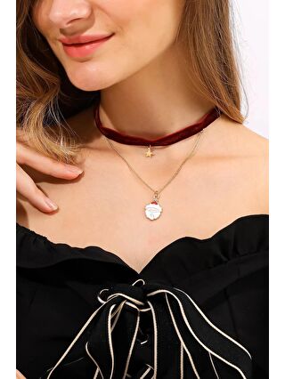 New Obsessions Bordo Yılbaşı Kadife Choker Kolye Seti 2'li Paket