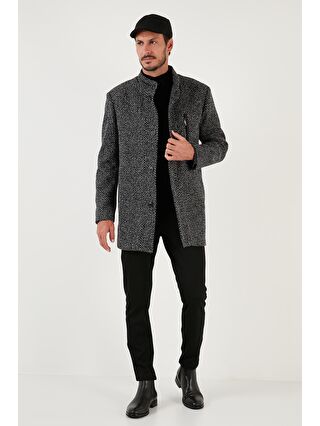 Buratti Siyah Düğmeli Dik Yaka Kırçıllı Slim Fit Kaşe Erkek Kaban 5841016