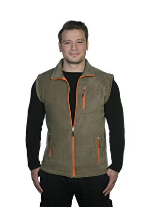 GENIUS STORE Haki Erkek Polar Yelek Tam Femuarlı Outdoor Spor Yelek 3 Cepli 8 Renk