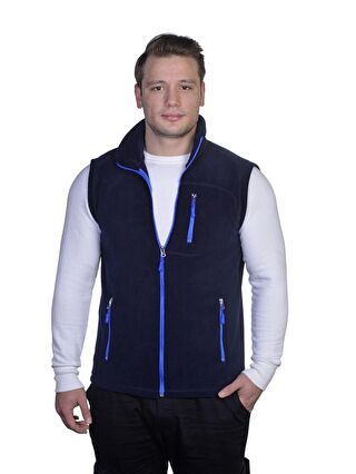 GENIUS STORE Lacivert Erkek Polar Yelek Tam Femuarlı Outdoor Spor Yelek 3 Cepli 8 Renk