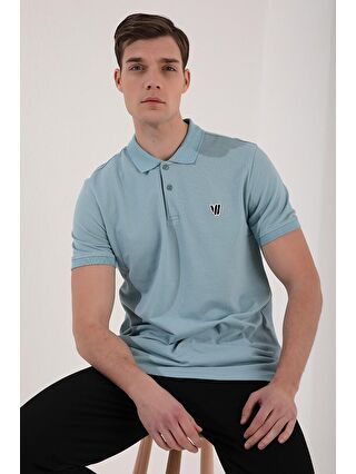 TOMMYLIFE Buz Mavi Basic Göğüs Logolu Standart Kalıp Triko Polo Yaka Erkek T-Shirt - 87768