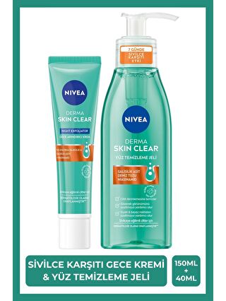 NIVEA Derma Skin Clear Sivilce Karşıtı Yüz Temizleme Jeli150ml, Gece Kremi40ml, Salisilik Asit, Niasinamid