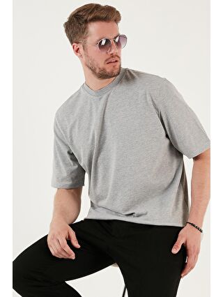 Buratti Gri Pamuklu Oversize Bisiklet Yaka Basic Erkek T Shirt 5902365