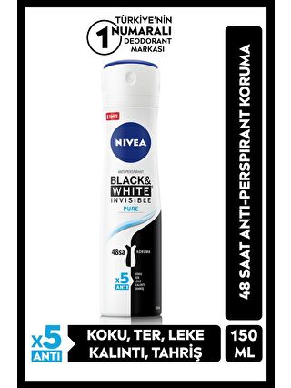 NIVEA Kadın Sprey Deodorant Black&White Fresh Invisible 150 ml, 48 Saat Anti-Perspirant Koruma