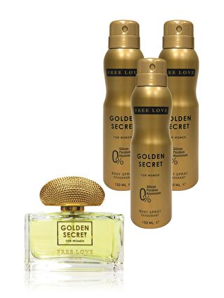 Free Love Golden Secret EDP Kadın Parfüm 100 ml ve Deodorant 150 ml 3 Adet