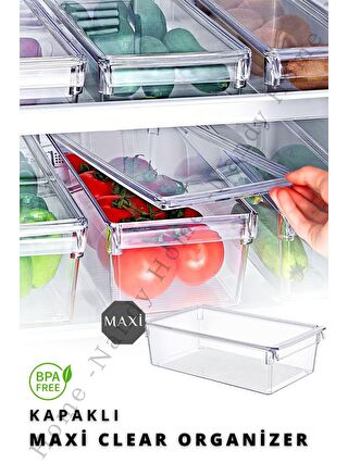 Nandy Home Renksiz KAPAKLI MAXİ Tall Clear Buzdolabı & Dolap İçi Düzenleyici Organizer