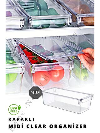 Nandy Home Renksiz KAPAKLI MİDİ Tall Clear Buzdolabı & Dolap İçi Düzenleyici Organizer