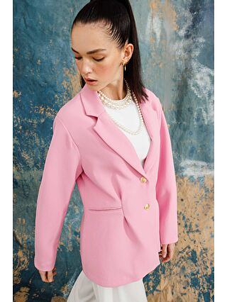 HOOOPSTORE Gold Düğmeli Blazer Ceket - Pembe