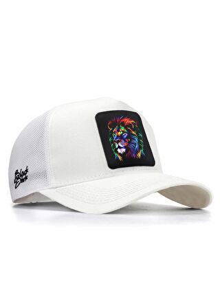 BlackBörk V1 Trucker Aslan - 7 Kod Logolu Unisex Beyaz Şapka (Cap)