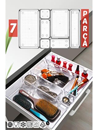 Nandy Home Renksiz 7 Parça Çekmece İçi Punto Drawer Düzenleyici Organizer ŞEFFAF