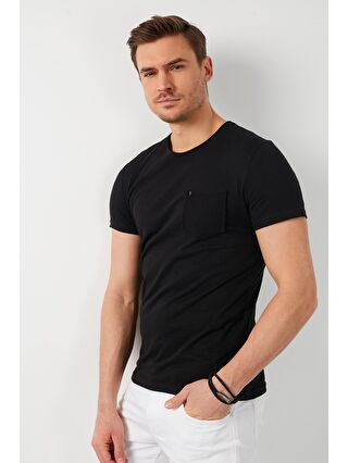 Buratti Siyah % 100 Pamuklu Slim Fit Bisiklet Yaka Cepli T Shirt 5902000