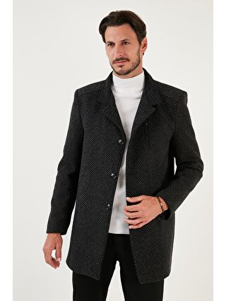 Buratti Antrasit Düğmeli Kırçıllı Slim Fit Erkek Kaşe Kaban 5840099N